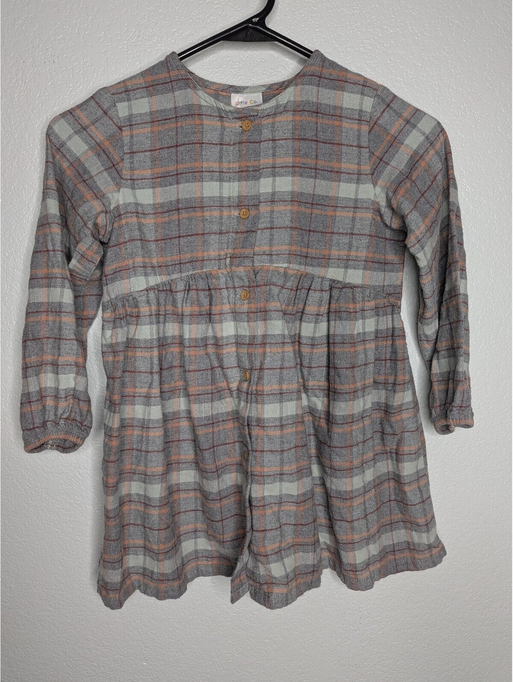 Little Co by Lauren Conrad Organic cotton Girls Gray Plaid Button Dress Size 5T
